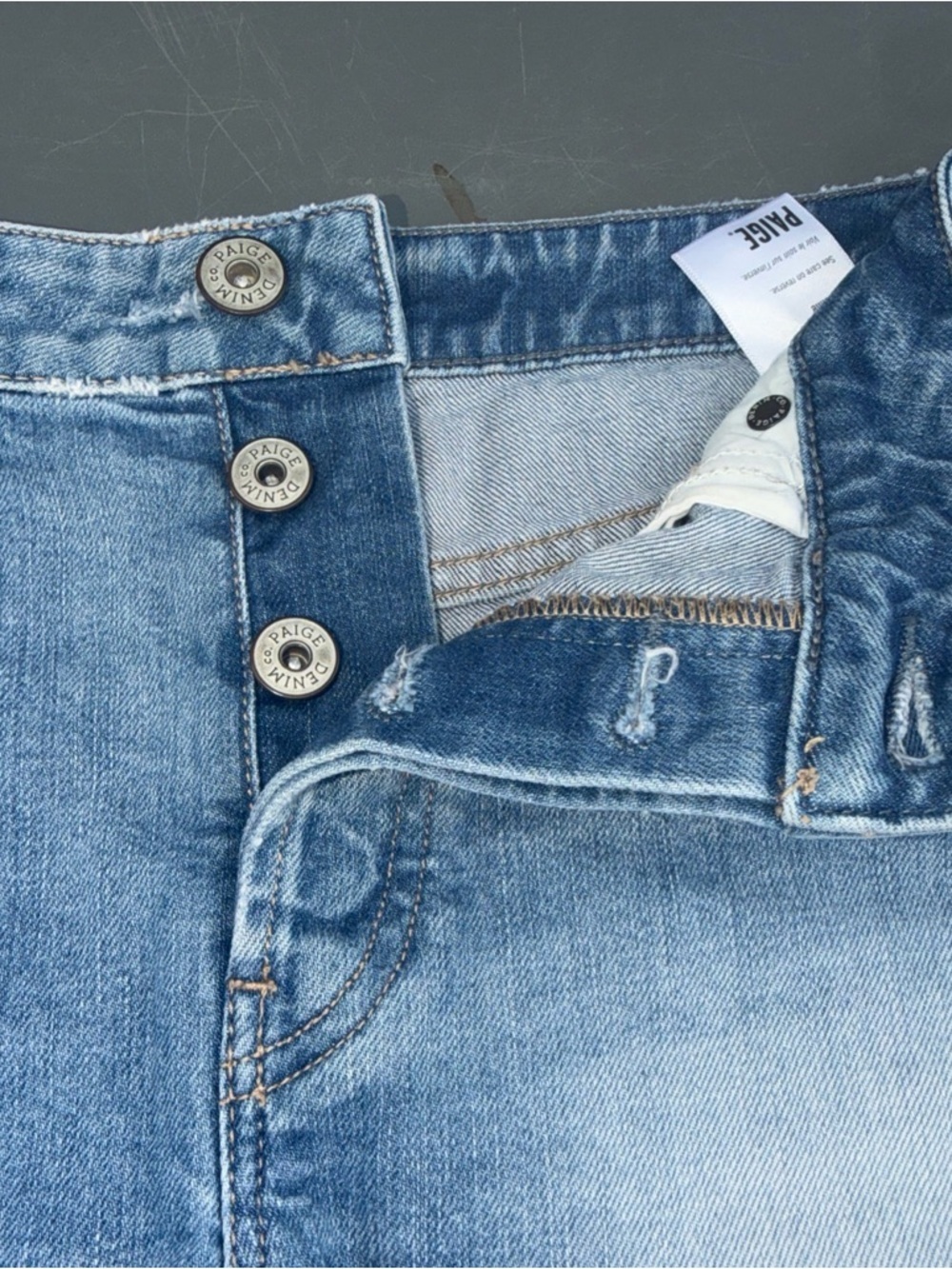 Paige Light Blue Denim Frayed Hem Women’s Shorts - Picture 6 of 12